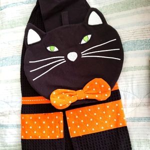 Black Cat Hot Pad and Towel Set